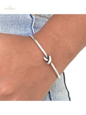 Handmade Sterling Silver Knot Cuff Bracelet, Adjustable, Minimalist Unisex Gift